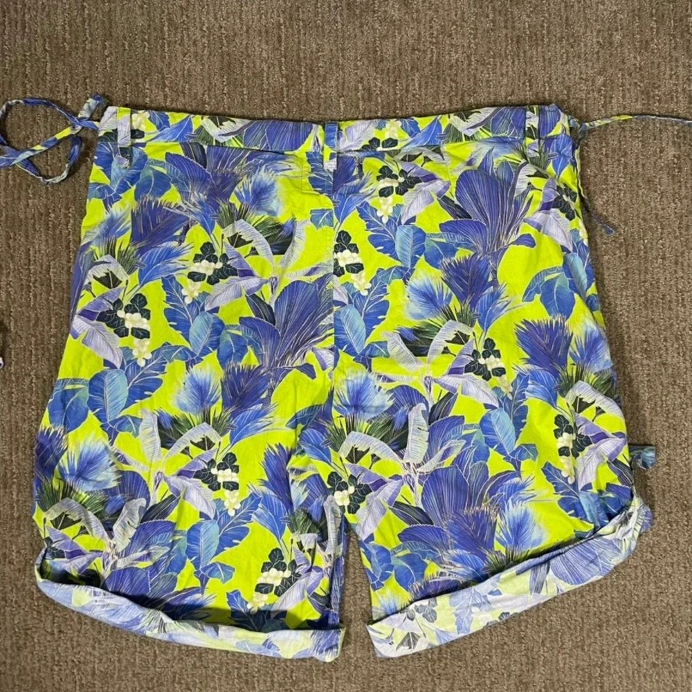 Coniglio Palm Beach Shorts Womens L Green Blue Tropical Leaf Print Excellent